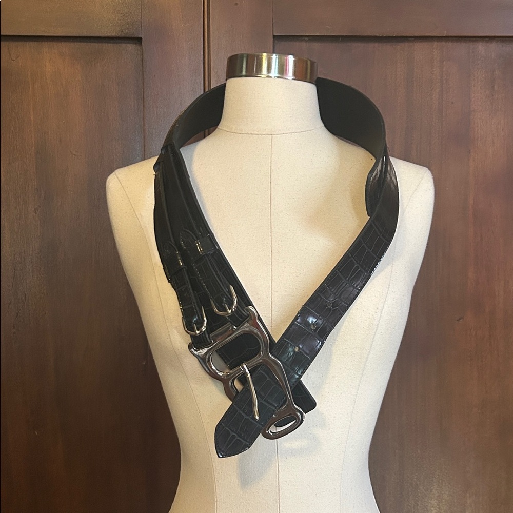 NWOT Black Crocodile Heavy Metal Hipster Belt M - Picture 7 of 9